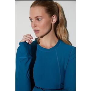 Josie Natori Women’s Small Solstice Long-Sleeve Top Dark Teal Blue New
